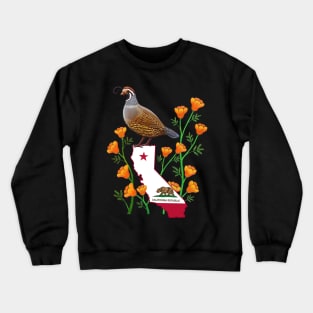 California quail state bird Californian poppy flowers Crewneck Sweatshirt